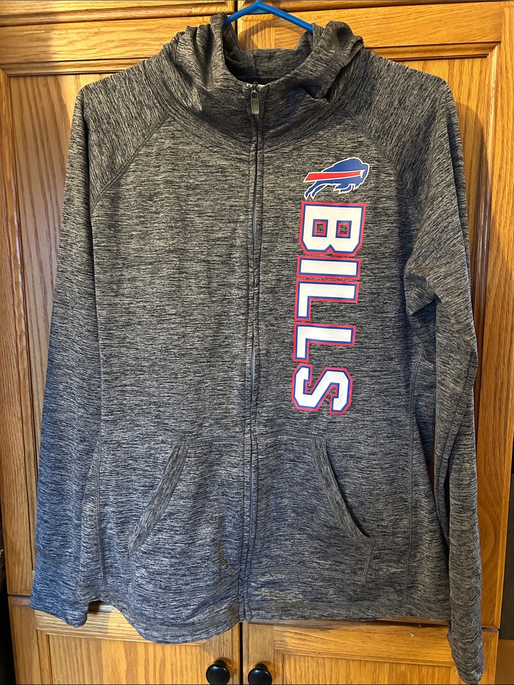 NFL Gray Heather Full-Zip Light Hoodie with Bills Vertical Logo